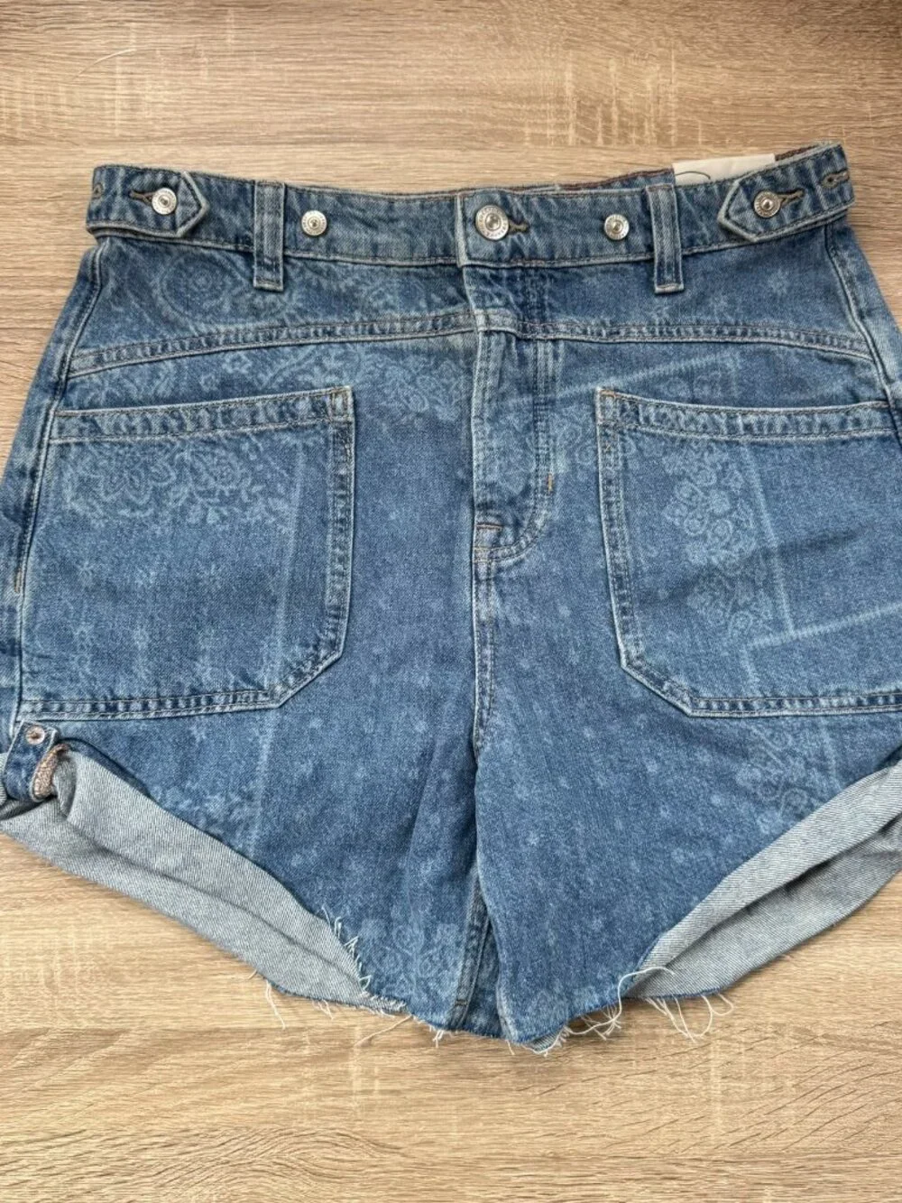 NWT Free People We The Free Palmer Cuffed Jean Shorts Paisley Patches 28